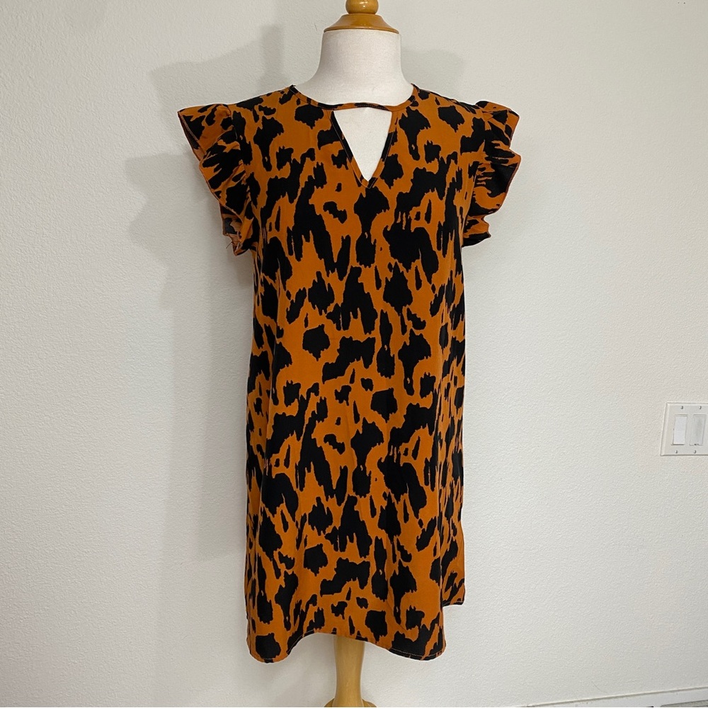 3/$25 Shein Cheetah Print Ruffle Sleeveless Shift Mini Dress Size Small Classic